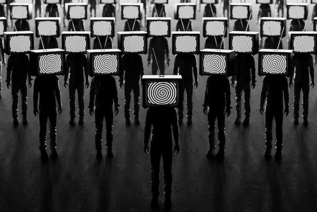 Misinformation Superspreader - AI People with TVs for heads